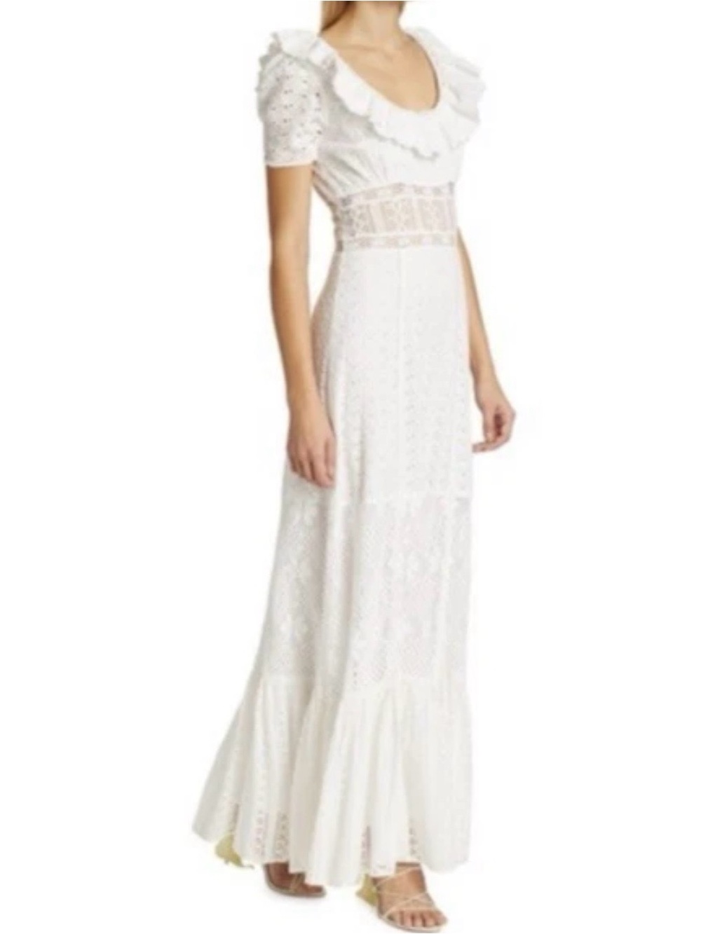 Love Shack Fancy Stacie Dress 2 Maxi Long White Lace Aline Short Sleeve